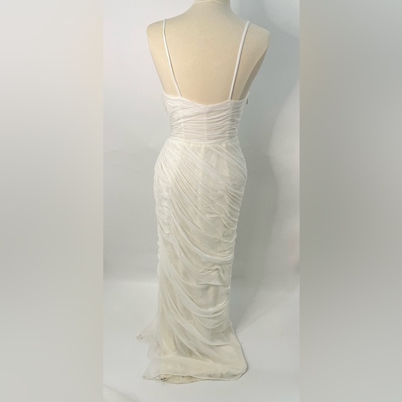 Watters 10 plunge draped mesh column 0739 gown white feminine - Picture 7 of 16